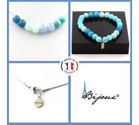 Parure Gioielli Braccialetto Collana Perle Angelite+Aquamarina+Taglia Personna