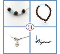 Pietre E Minerali. Set Gioielli Bracciale Collana Perle Di Legno 8 Mm + AIGUE-MA