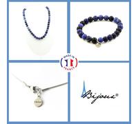 Parure Gioielli Braccialetto Collana Perle Sodalite 8 Mm. IN Acciaio Taglia per