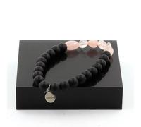 Pietre E Minéraux. Bracciale Quarzo Rosa Brasile + Perle Onice Nero Opaco 8 MM