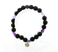 Pietre E Minéraux. Braccialetto Ametista Del Brasile + Perle Lava 8 Mm. Fatto