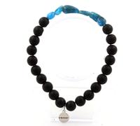 Pietre E Minéraux. Braccialetto Apatite Blu Del Brasile + Perle Onyx Nero Opaco