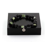 Pietre E Minéraux. Braccialetto Apatite Verde Madagascar+Perle Lava 8 Mm. F