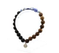 Braccialetto Diaspro Blu D'Africa Del Sud + Perle Onice Nero Opaco + Legno 8 IN