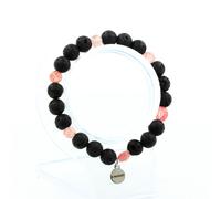 Braccialetto Fragola Quarzo Da Madagascar + Perle Lava 8 Mm. Fatto IN Francia