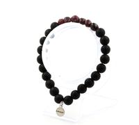 Braccialetto Granato Del Mozambico + Perle Onice Nero Opaco 8 Mm. Made IN