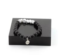 Pietre E Minéraux. Braccialetto Howlite Di USA + Perle Onice Nero Matt 8 Mm.
