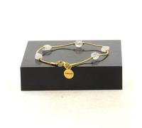 Pietre E Minéraux. Braccialetto IN Acciaio Dorato Inossidabile 5 Perle di Luna