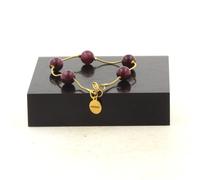 Pietre E Minéraux. Braccialetto IN Acciaio Dorato Inox 5 Perle Granato 8 Mm. Fa