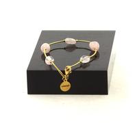 Pietre E Minéraux. Braccialetto IN Acciaio Inossidabile Oro 5 Perle Quarzo Rosa