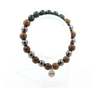 Pietre E Minéraux. Braccialetto Malachite Del Congo + Perle Ematite + Legno 8 MM