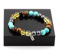 Pietre E Minéraux. Braccialetto Perle Citrino + Occhio di Tigre + Turchese +