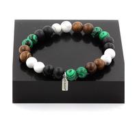 Pietre E Minéraux. Braccialetto Perle Howlite + Malachite + Onyx Nero Opaco +