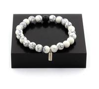 Pietre E Minéraux. Braccialetto Perle Howlite + Onice Nero Opaco 8 Mm. Fatto IN