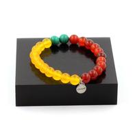 Braccialetto Perle Malachite Del Congo + Agata Rosso Giallo 8 Mm. Fatto E