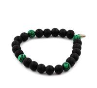 Pietre E Minéraux. Braccialetto Perle Onice Nero Opaco + Malachite 8 Mm. Fatto E