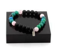 Pietre E Minéraux. Braccialetto Perle Quarzo Rosa + Crisocolla + Onice Nero