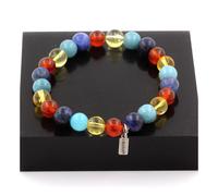 Pietre E Minéraux. Braccialetto Perle Sodalite + Acquamarina + Agata Rosso + Ci