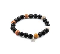 Pietre E Minéraux. Braccialetto Perline Legno Pietrificato + Agata Nero 8 Mm. IN