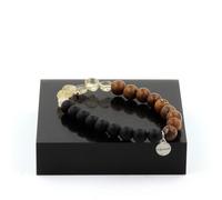 Braccialetto Quarzo Da Rutilato Dorato Del Brasile + Perle Onyx Nero Opaco +