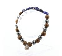 Braccialetto Sodalite Del Brasile + Perle Ematite + Legno 8 Mm. Fatto IN Francia