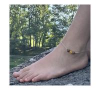 Pietre E Minéraux. Cavigliera 1 Perla Agata Giallo + Legno 8 MM Catena