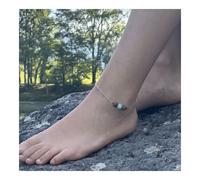 Pietre E Minéraux. Cavigliera 1 Perla Angelite + Legno 8 MMCatenaE
