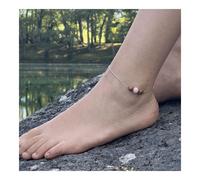 Pietre E Minéraux. Cavigliera 1 Perla Opale Rosa + Legno 8 MM Catena