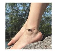 Pietre E Minéraux. Cavigliera 3 Perline Legno 8 MM Catena IN Acciaio