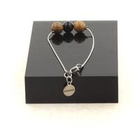 Pietre E Minéraux.,Cinturino IN Acciaio Inossidabile 1 Perla Agata Nero + Wood 8