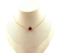 Pietre E Minéraux. Collana 1 Perla Agata Rosso 8 MM Catena IN Acciaio Oro Inox