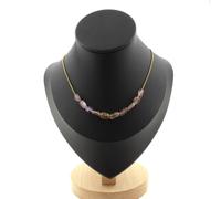 Pietre E Minéraux. Collana 10 Perle Auralite Del Canada. Catena IN Acciaio Oro