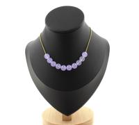 Pietre E Minéraux. Collana 10 Perle Calcedonio Lavanda 8 Mm. Catena IN Acciaio