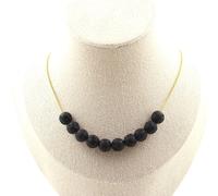 Pietre E Minéraux. Collana 10 Perle Lava 8 Mm. Catena IN Acciaio Dorato Specchio