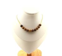 Pietre E Minéraux. Collana 10 Perline Legno 8 Mm. Catena IN Acciaio Oro Specchio