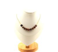 Pietre E Minéraux. Collana 10 Perline Legno Pietrificato 8 Mm. IN Acciaio Dorato