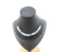 Collana 15 Perle Acquamarina 8 Mm. Catena IN Acciaio Inossidabile Collana Donne