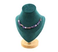 Pietre E Minéraux. Collana 15 Perle Charoite Di Russia Catena IN Acciaio Inox