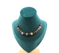 Pietre E Minéraux. Collana 15 Perline Legno Pietrificato 8 Mm. Catena IN Acciaio