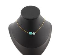 Pietre E Minéraux. Collana 2 Perle Amazzonite Del Brasile Catena IN Acciaio Oro