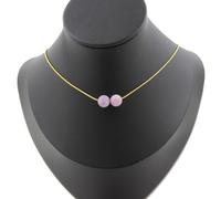 Pietre E Minéraux. Collana 2 Perle Mica Viola Opaco 8 Mm. Catena IN Acciaio Dor