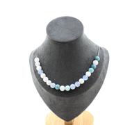 Pietre E Minéraux. Collana 20 Perle Acquamarina 8 Mm. Catena IN Acciaio Inox