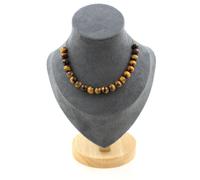 Pietre E Minéraux. Collana 20 Perle Occhio di Tigre 8 Mm. Catena IN Acciaio Inox