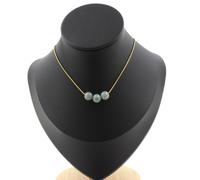 Pietre E Minéraux. Collana 3 Perle Giada 8 Mm. Catena IN Acciaio Dorato Inox