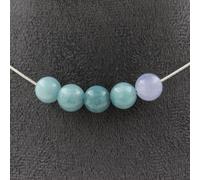 Pietre E Minéraux. Collana 5 Perle Acquamarina 8 Mm. Catena IN Acciaio