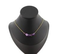 Pietre E Minéraux. Collana 5 Perle Ametista Del Brasile Catena IN Acciaio Dorato