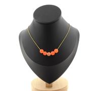 Pietre E Minéraux. Collana 5 Perle Calcedonio Arancione 8 Mm. Catena IN Acciaio