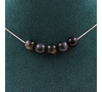 Pietre E Minéraux. Collana 5 Perle Occhio di Falco 8 Mm. Catena IN Acciaio Inox