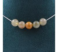 Pietre E Minéraux. Collana 5 Perle Quarzo Rutilato 8 MM Catena IN Acciaio