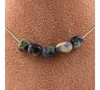 Pietre E Minéraux. Collana 5 Perle Sodalite Del Brasile Catena IN Acciaio